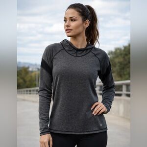 Jillian Michaels Impact Gray Hooded Activewear Top Running Gym Spring Fitness